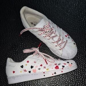 Adidas Kids' White and Red Heart Sneakers